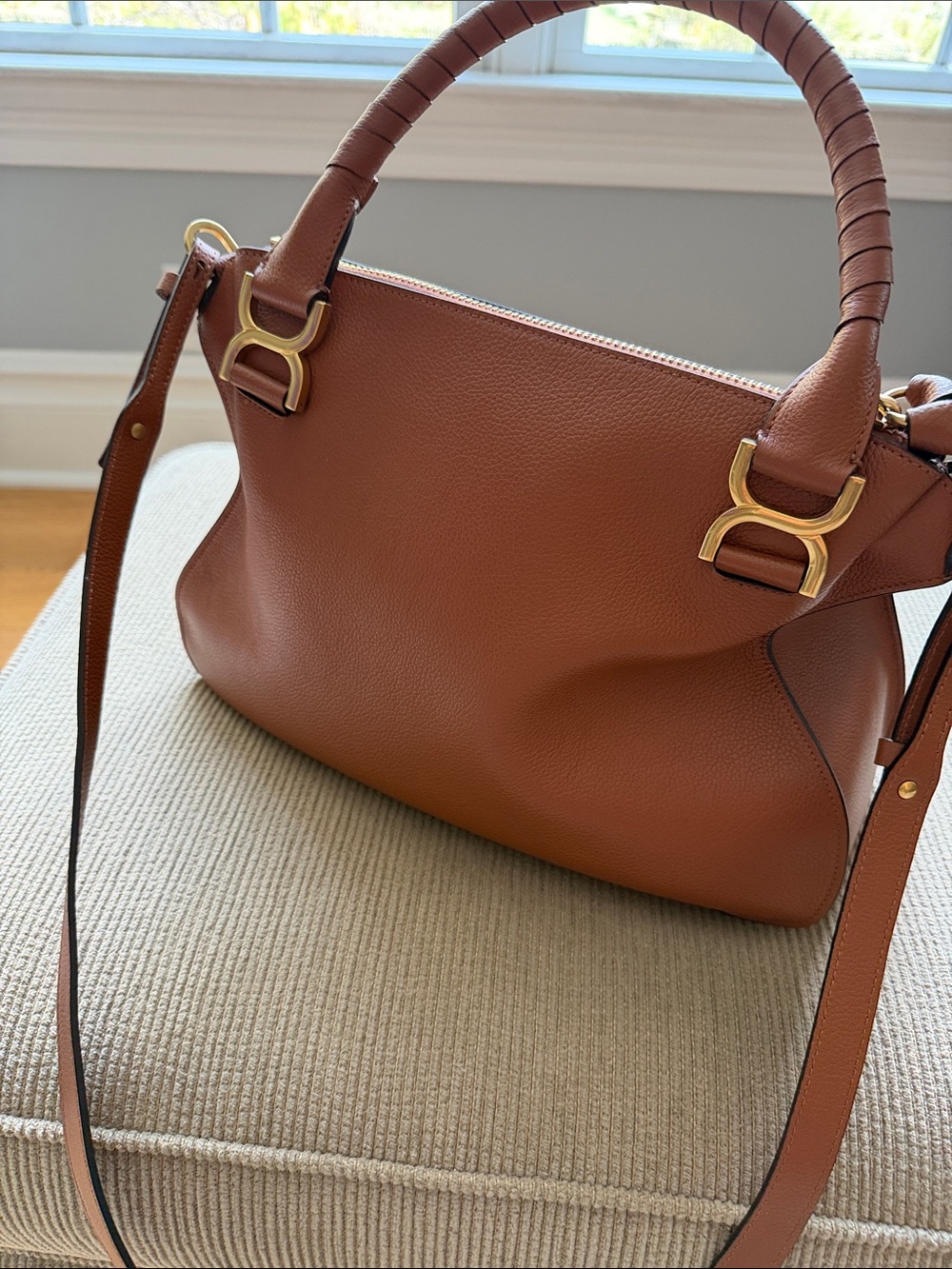 Chloe Marcie large Brown Leather Satchel Handbag - Classic Structured Tote - Picture 4 of 6
